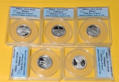 2011 -S  National  Parks(5)- Coin  Set- ANACS   PR 70 DCAM FDOI - Image 1 of 4