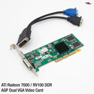 ATI Radeon 7000 RV100 32MB AGP Graphic Card Video Card Dual Head VGA DDR Cable - Picture 1 of 4