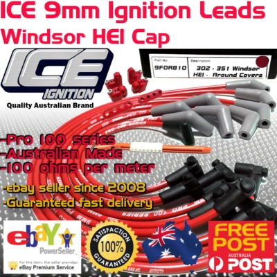 ICE PRO 100 9mm Spark Plug Leads V8 302-351 Windsor Around R/Covers HEI + Mounts - Image 1 of 4
