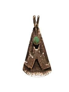 STERLING SILVER TEEPEE PENDANT SANDCAST FINISH KINGMAN GREEN TURQUOISE STONE - Picture 1 of 4