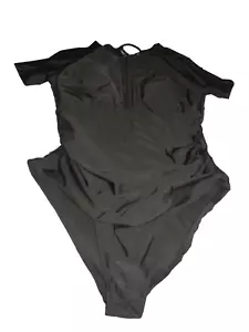 NUEVO Mujer 3XL Negro 1 Pc TRAJE DE BAÑO CREMALLERA Manga Corta Difícil de Encontrar Sexy XXXL - Imagen 1 de 5