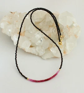 Negro Espinela Cadena con Rubí de Piedras Preciosas Facetas Gradiente Rojo 46 CM - Imagen 1 de 2