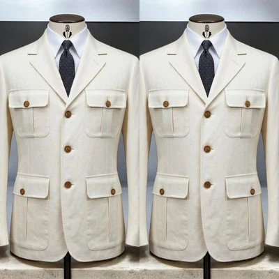 Traje Beige Para Hombre Diario Exterior Safari Chaqueta Negocios Formal 2 Piezas Trabajo Oficial Foto 1 de 4