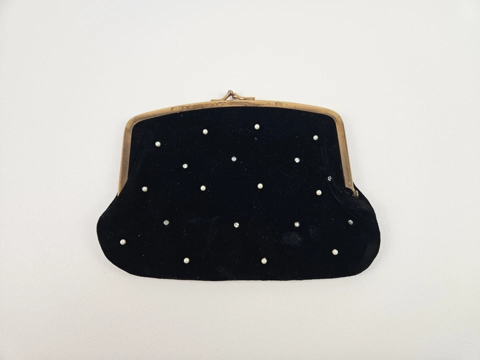 De Colección Don Roy Co Nueva York Negro Bolso sin asas Cosmético Bolso Cartera Plata Kisslock Foto 1 de 4