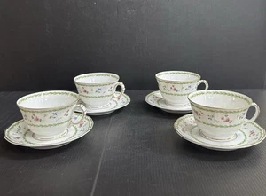 LOT 4 BERNARDAUD LIMOGES PORCELAIN ARTOIS VERT TEA CUPS & SAUCERS SETS - Picture 1 of 14