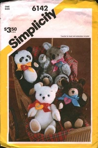 6142 Vintage Simplicity Sewing Pattern Stuffed Bears Teddy Clothes CUT Koala - Bild 1 von 2