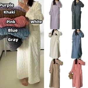 Winter Koralle Fleece Nachtwäsche Damen Nachthemd Lang Nachtkleid Pyjama mit Po - Bild 1 von 11