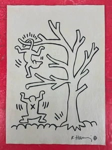 Keith Haring (Handmade) Mixed Media On Paper Painting Signed and Stamped - Picture 1 of 2