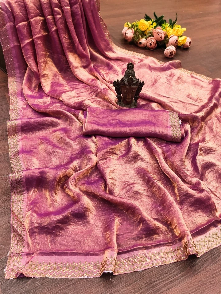 Presenting New Fendy Chiffon Saree With Blouse For Women Party Wear - Image 1 of 1