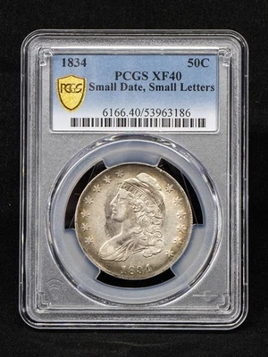 FRESHLY GRADED 1834 50c Capped Bust Half Dollar PCGS XF40 small date & letters - Image 1 of 3