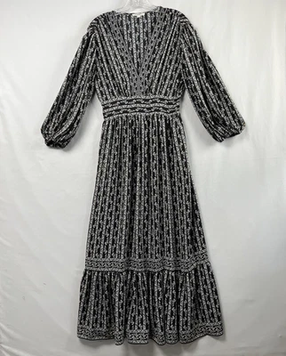 Max Studio Maxi Dress Womens S Black V-neck Smocked Boho Cottage Core Prairie - Image 1 of 4