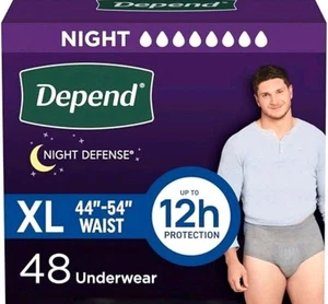Depend Night Defense Inkontinenzunterwäsche für Herren Overnight XL grau 48 Stück - Bild 1 von 2
