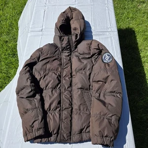 Abercrombie & Fitch Kempshall Daunen Puff Jacke Kapuze Braun Herren Large - Bild 1 von 17