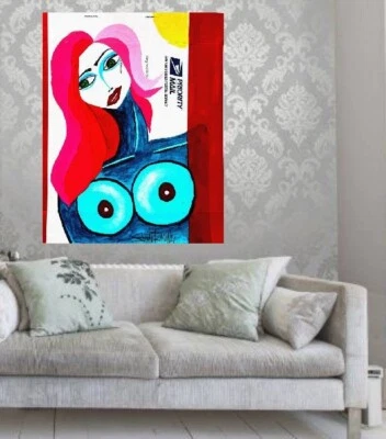 BIG Pop Art PRIORITY LADY NUDE Upcycle 22 X 18 PAINTING SWARTZMILLER DNA signed - Image 1 of 4