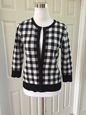 Cárdigan Spense Petites negro, blanco guinga manga 3/4 botón PM nuevo con etiquetas Foto 1 de 4