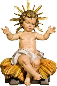 GESU BAMBINO SEDUTO SU CULLA CON RAGGERA TUTTO IN LEGNO SCOLPITO - Imagen 1 de 1