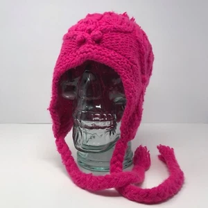 Kids Girls Winter Hat Neon Pink Beanie with Braids Warm Soft - Picture 1 of 4