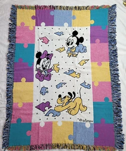 Disney Baby Mickey Puzzle Piece Tapestry Throw Fringe Blanket Minnie Pluto 32x44 - Picture 1 of 10