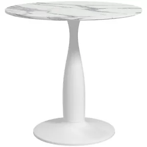 HOMCOM Round Dining Table with Steel Base for Living Room, Marble White - Picture 1 of 11