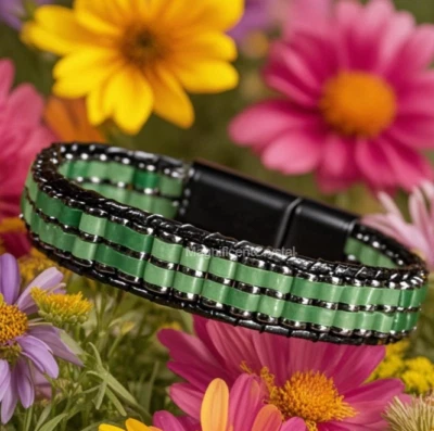 Green Aventurine Stainless Steel Bracelet Unisex Jewelry Healing Energy Gift - Image 1 of 4