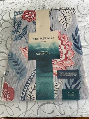 Cynthia Rowley Tablecloth Indoor Outdoor Easy Care Oblong Floral 60x104 NIP - Image 1 of 4