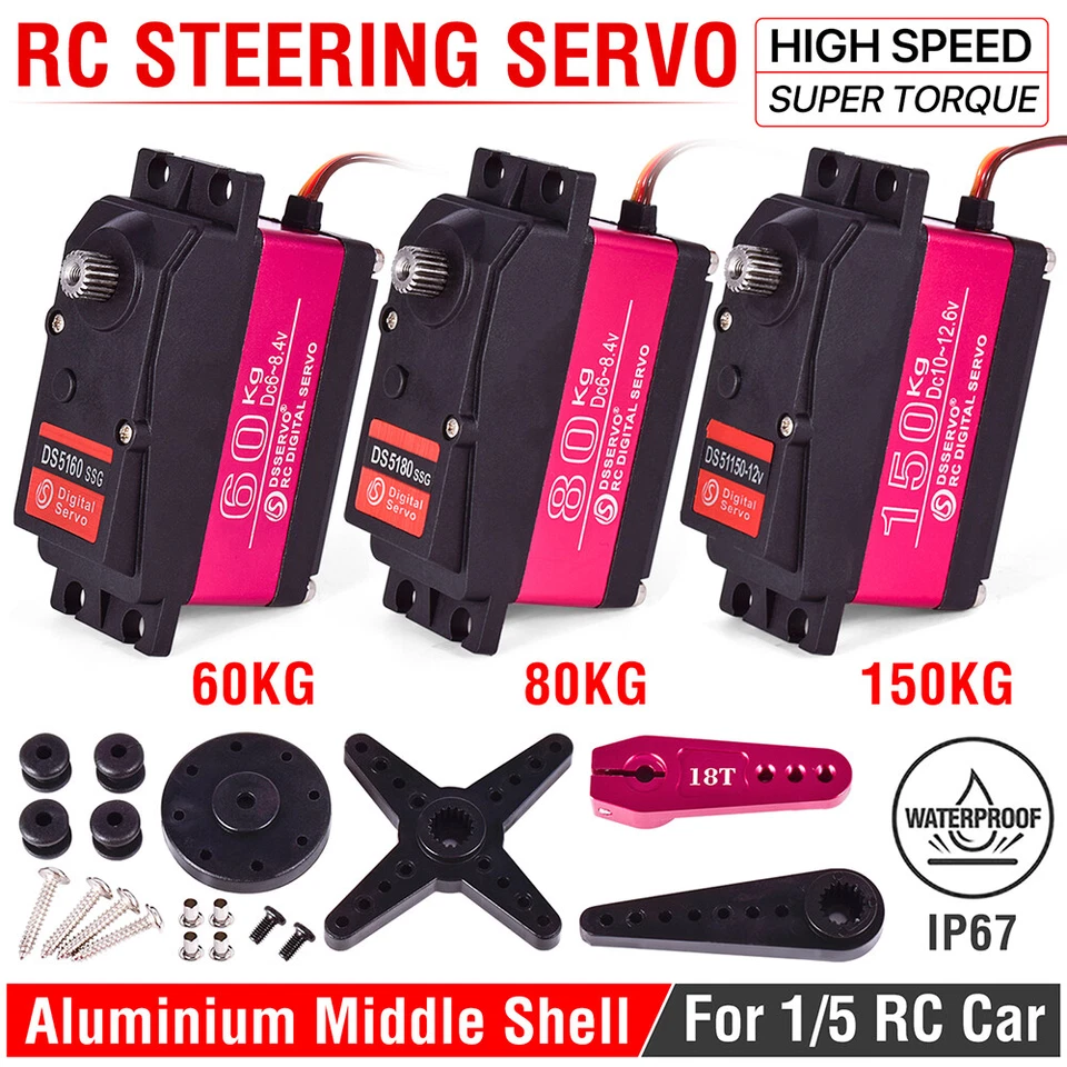 RC High Torque 60Kg 80Kg 150Kg Steering Servo for 1/5 1/6 HPI Baja RC Car - Image 1 of 4