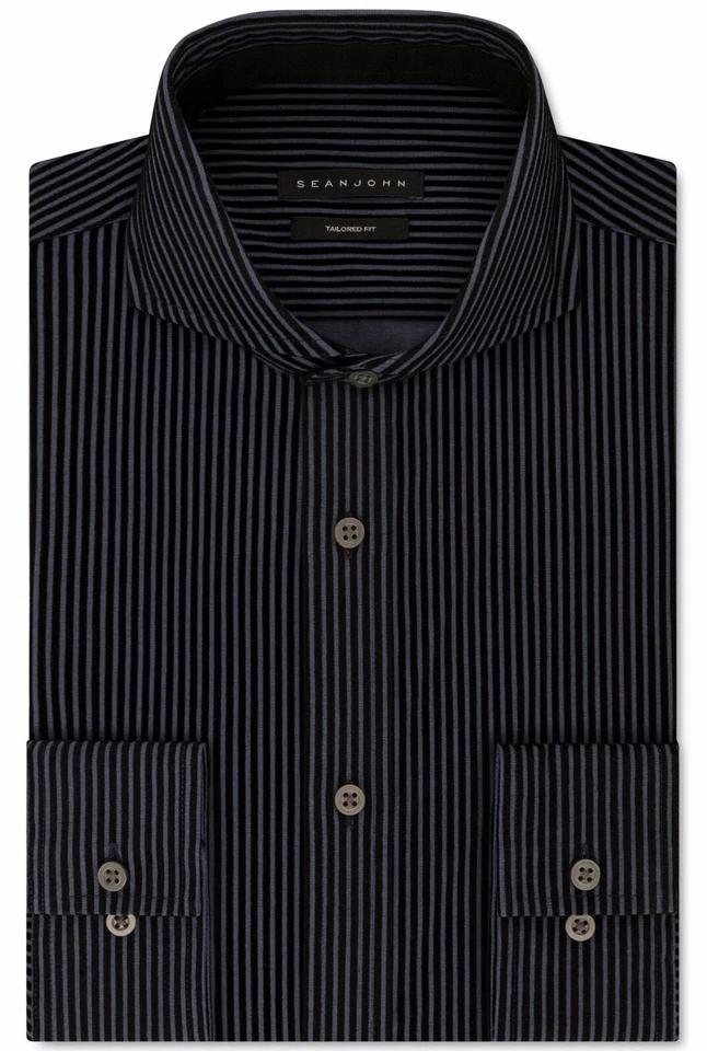 New Mens Sean John Tailored Fit Navy Stripe Velvet Dress Shirt 16.5 34/35 - Image 1 of 1
