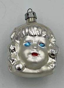 VINTAGE WEST GERMAN SILVER BLOWN MERCURY GLASS GIRL HEAD CHRISTMAS ORNAMENT - Picture 1 of 4