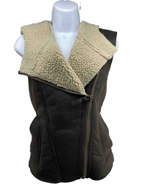 Buffalo David Bitton Sherpa Vest Women's Medium Brown Faux Suede Hooded - Изображение 1 из 4