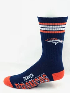 Denver Broncos Football Navy & Orange Deuce 4 Stripe Crew Socks - Picture 1 of 2