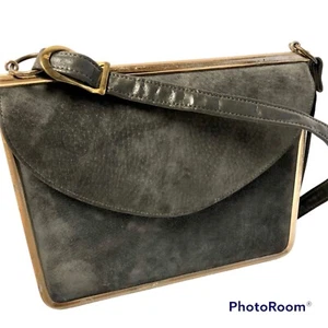 Vintage 60's Gray Suede Satchel METAL Framed Hand Bag Mod RETRO CHIC Purse - Picture 1 of 10