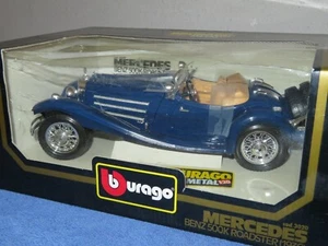 1936 MERCEDES 500K ROADSTER BLUE 1:20 BBURAGO OPENING HOOD, DOORS & RUMBLE SEAT - Picture 1 of 7