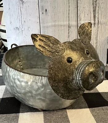 Nueva bandeja metálica galvanizada para cerdo granja maceta/decoración de maceta de hobby lobby Foto 1 de 4