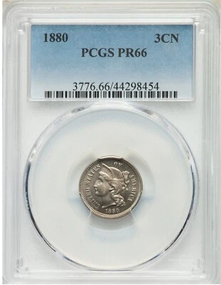 1880 Three Cent Nickel, 3CN PCGS PR 66, Beautiful Coin - Image 1 of 2