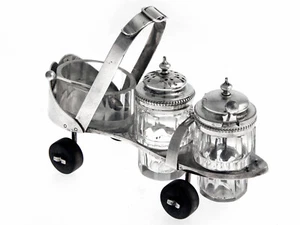 Novelty Victorian Silver Plate Roller Skate Condiment Set - Picture 1 of 7