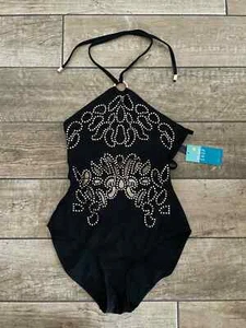 BNWT New Look Swimming Costume Size 8 High Neck Cut Out Detail Studded - Picture 1 of 5