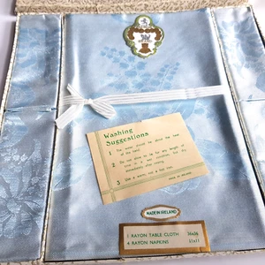 Servilleta de mantel de rayón irlandés 4 juego de cena cáscara de huevo azul Irlanda vintage años 50 - Imagen 1 de 23