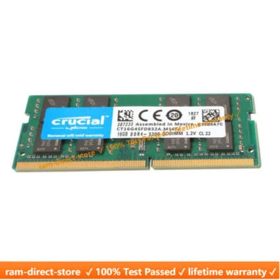 CRUCIAL DDR4 16GB 3200 MHz PC4-25600 Laptop SODIMM Memory RAM 1PCS 16GB 3200 MHz - Image 1 of 4