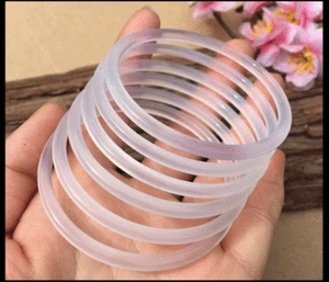 Natural ice fine strips white agate chalcedony bracelet round strip transparent - Picture 1 of 5
