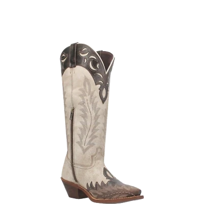 Laredo Ladies Paige Snip Toe White & Brown Tall Western Boots 52224 - Image 1 of 4