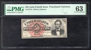 FR. 1374 50 CENTS “LINCOLN” FOURTH ISSUE FRACTIONAL NOTE PMG UNCIRCULATED-63 - Picture 1 of 2