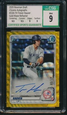 2020 Bowman Draft Chrome Gold Wave Auto Autograph Trevor Hauver CSG 9 / 10 Auto - Image 1 of 2