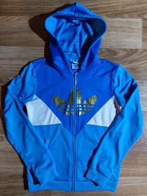 Adidas Originals Womens Hoodie Track Jacket Hooded Hype Blue Big Logo - Image 1 of 4