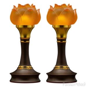 Pair LED Buddhism Lamp Yellow Color Liu Li Light Buddha Shine Table Altar Zen - Picture 1 of 7