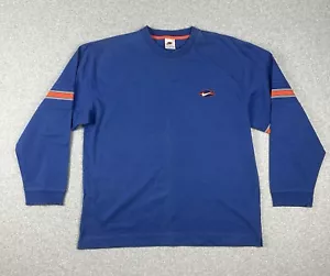Nike Vintage Men's Crew Neck Jumper Sweater Size L Blue With Swoosh Logo - Picture 1 of 10