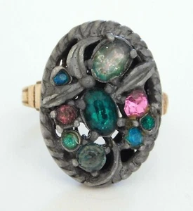 Antique Sterling Silver Gold Filled Rhinestone Ring sz 5.25 - Picture 1 of 5