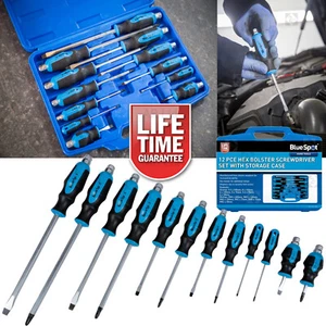 12pc SCREWDRIVER Set HEAVY DUTY Phillips Slotted with Go-Through Thru-Tang Blade - Picture 1 of 6