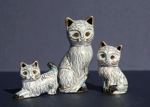 Older Item ~ 1960’s Set 3 ~ Cloisonné Cats ~ Gold Gilt ~ Old Stock ~ Adorable - Picture 1 of 3