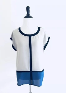 Very J Colorblock Top Gr. M blau schwarz Oversize asymmetrisch Dolman Bluse - Bild 1 von 9