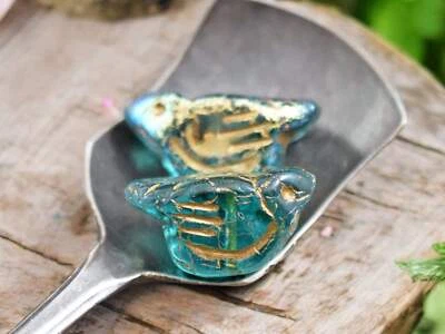 11x22mm Gold Washed Teal AB Czech Glass Bird Beads - 6 Beads - Image 1 of 4